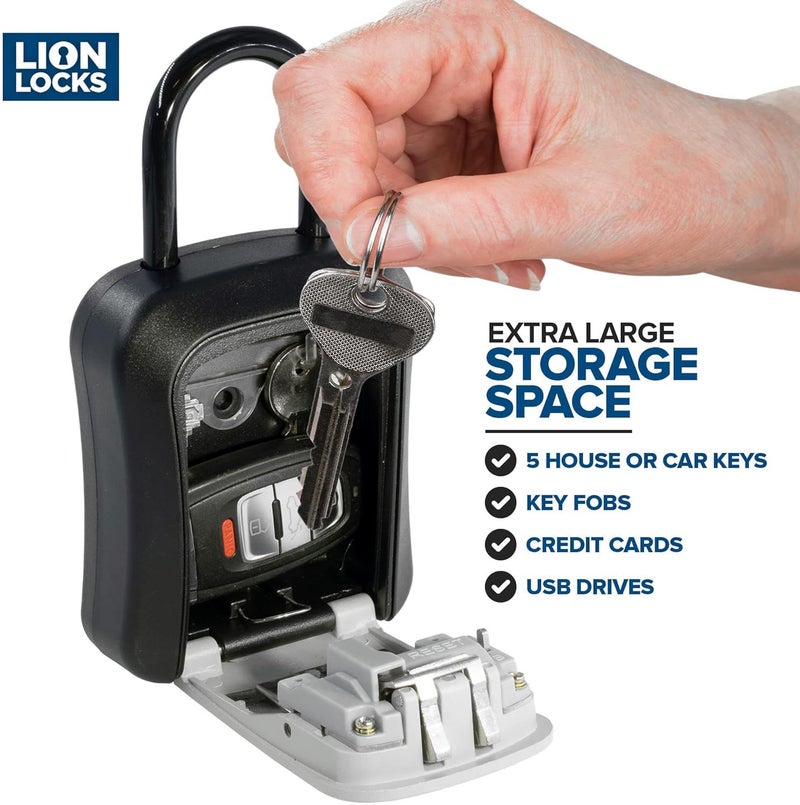Lion Locks Key Lock Box for Keys with Code, 4 Digit Combination Lockbox for Keys Outdoor, Portable, Waterproof, Realtor Lock Box (Gray, 1 Pack) - Image 2